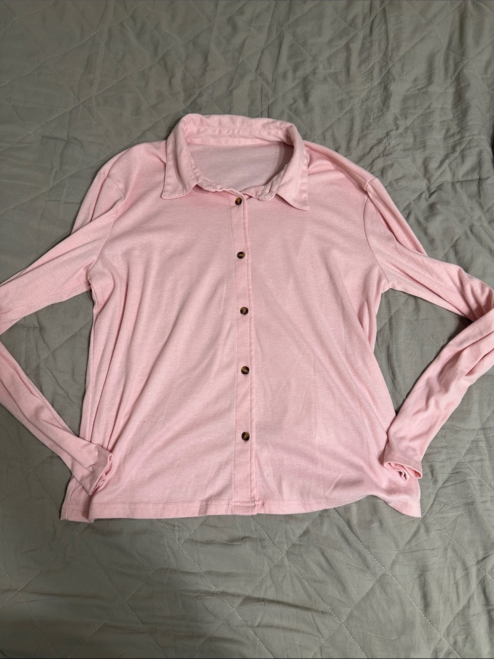 Soft Pink Button-Up Long Sleeve Shirt